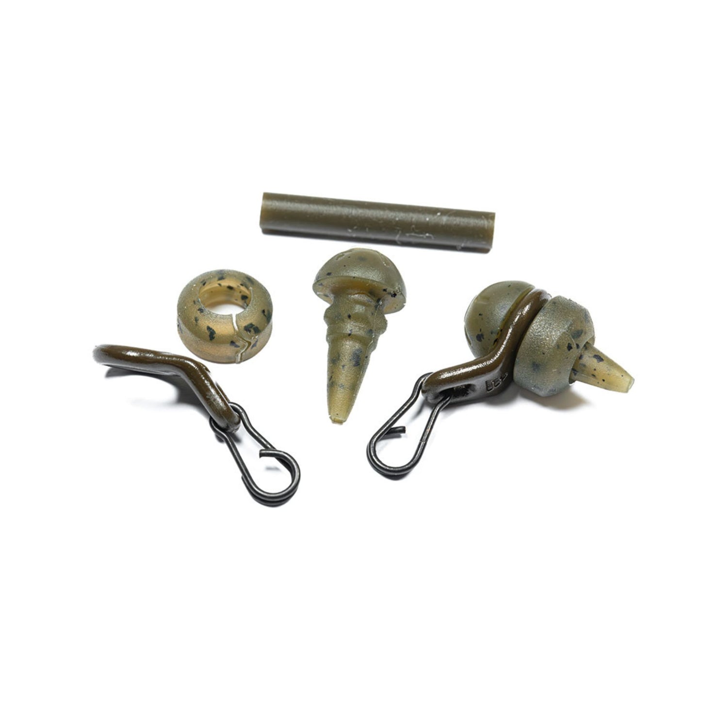 Evolve Run Ring System Kit detail view showing dark camo lead clip connectors and sleeves, 6 pack
