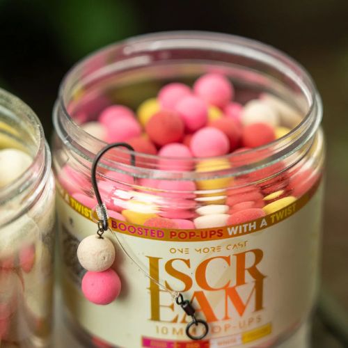 OMC iScream Boosted Mini Fluoro Pop Ups 10 mm - rig with pop up hookbaits mounted on rig