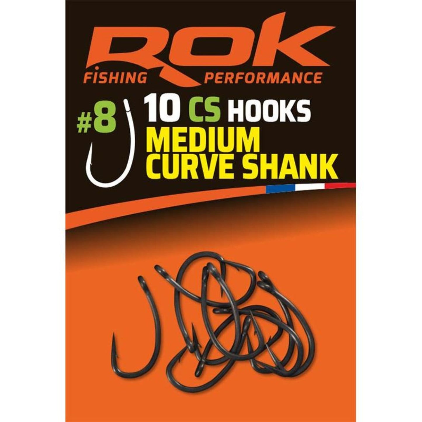 ROK Medium Curve Shank carp fishing hooks with forged steel and PTFE coating, 10 pack