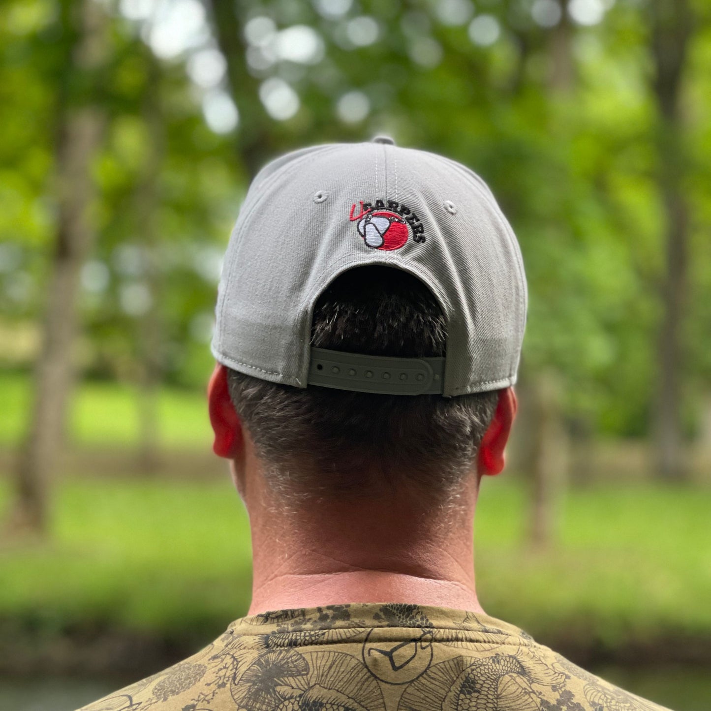 4Carpers Full Cap Grey – back view with 4Carpers logo and Latvian flag detail