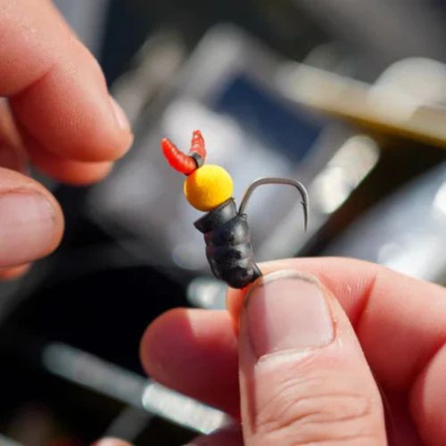 Complete Zig Rig presentation with Tweakers Zig Zombies Head fully mounted on maggot imitation body, ready-to-fish assembly