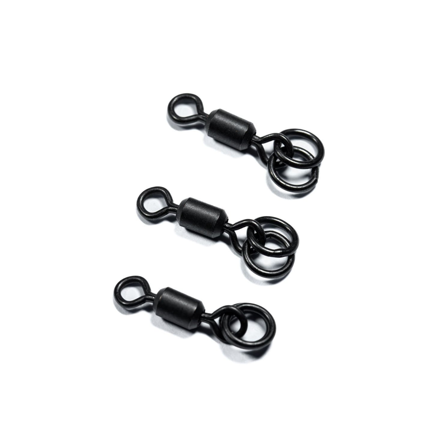 Evolve Drop Off In-Line Double Ring Swivels detail showing non-reflective coating and smooth rotation design