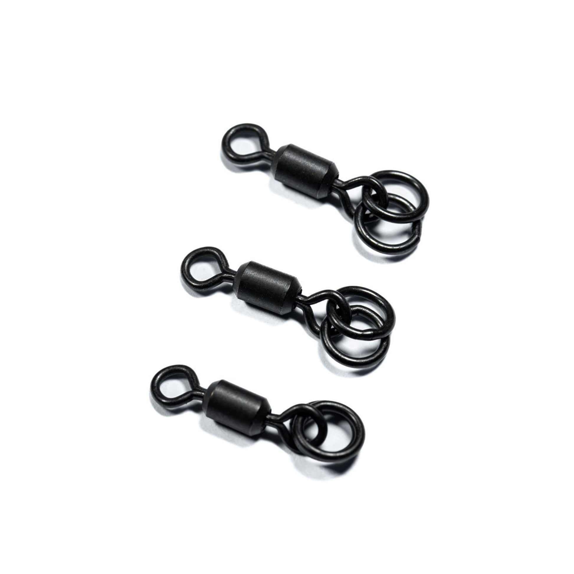 Evolve Drop Off In-Line Double Ring Swivels detail showing non-reflective coating and smooth rotation design