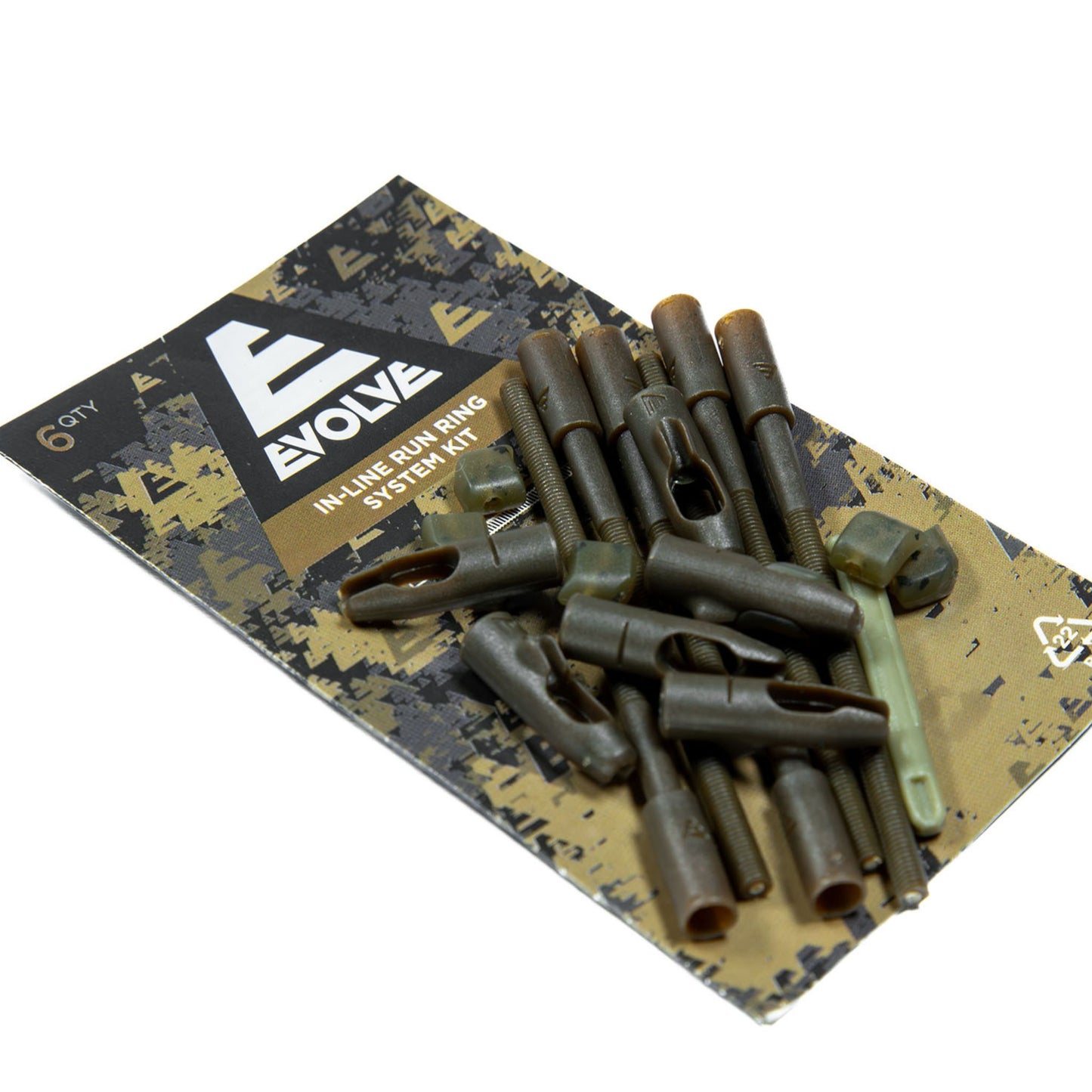Evolve In-Line Run Ring System Kit 6 pack with angled run ring and silicone sleeves in dark camo finish