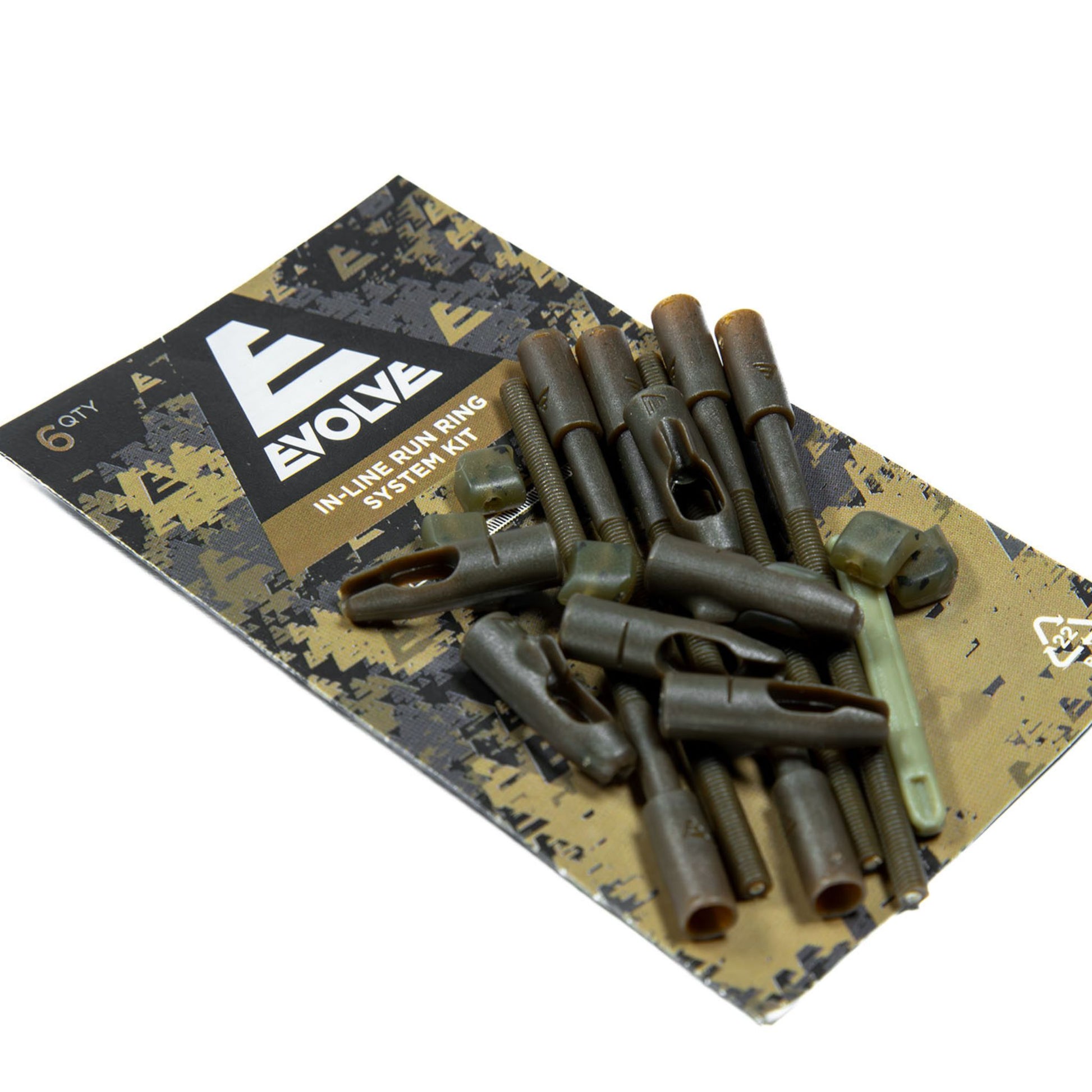Evolve In-Line Run Ring System Kit 6 pack with angled run ring and silicone sleeves in dark camo finish