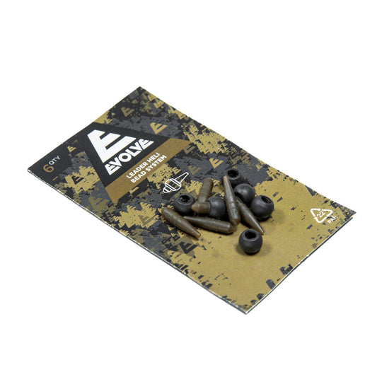 Evolve Leader Heli Bead System 6 pack with tungsten-infused beads and adjustable drop-off tension in dark camo