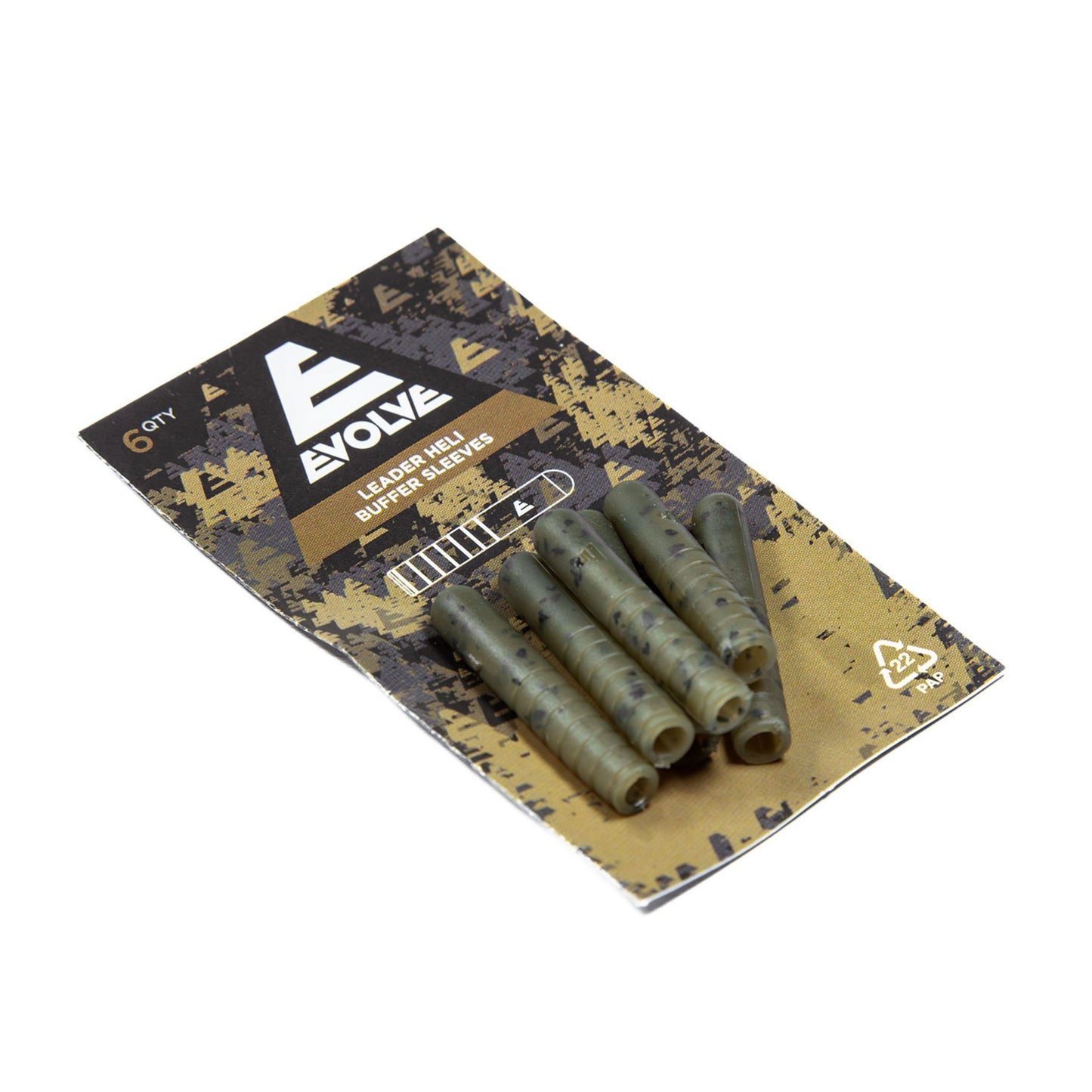 Evolve Leader Heli Buffer Sleeves 6 pack with internal grip and external cut guides in dark camo