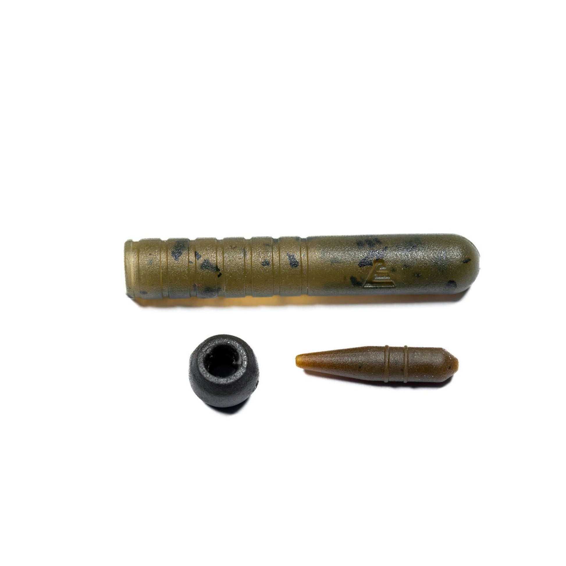 Evolve Leader Heli Kit detail view showing dark camo sleeves, tungsten beads and trim guide lines, 6 pack