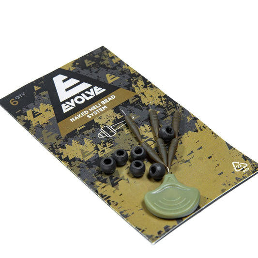Evolve Naked Heli Bead System 6 pack with adjustable tungsten beads and dark camo sleeves for helicopter rigs