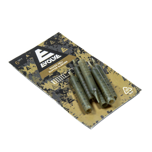 Evolve Naked Heli Buffer Sleeves 6 pack with tapered design and external trim guides in dark camo