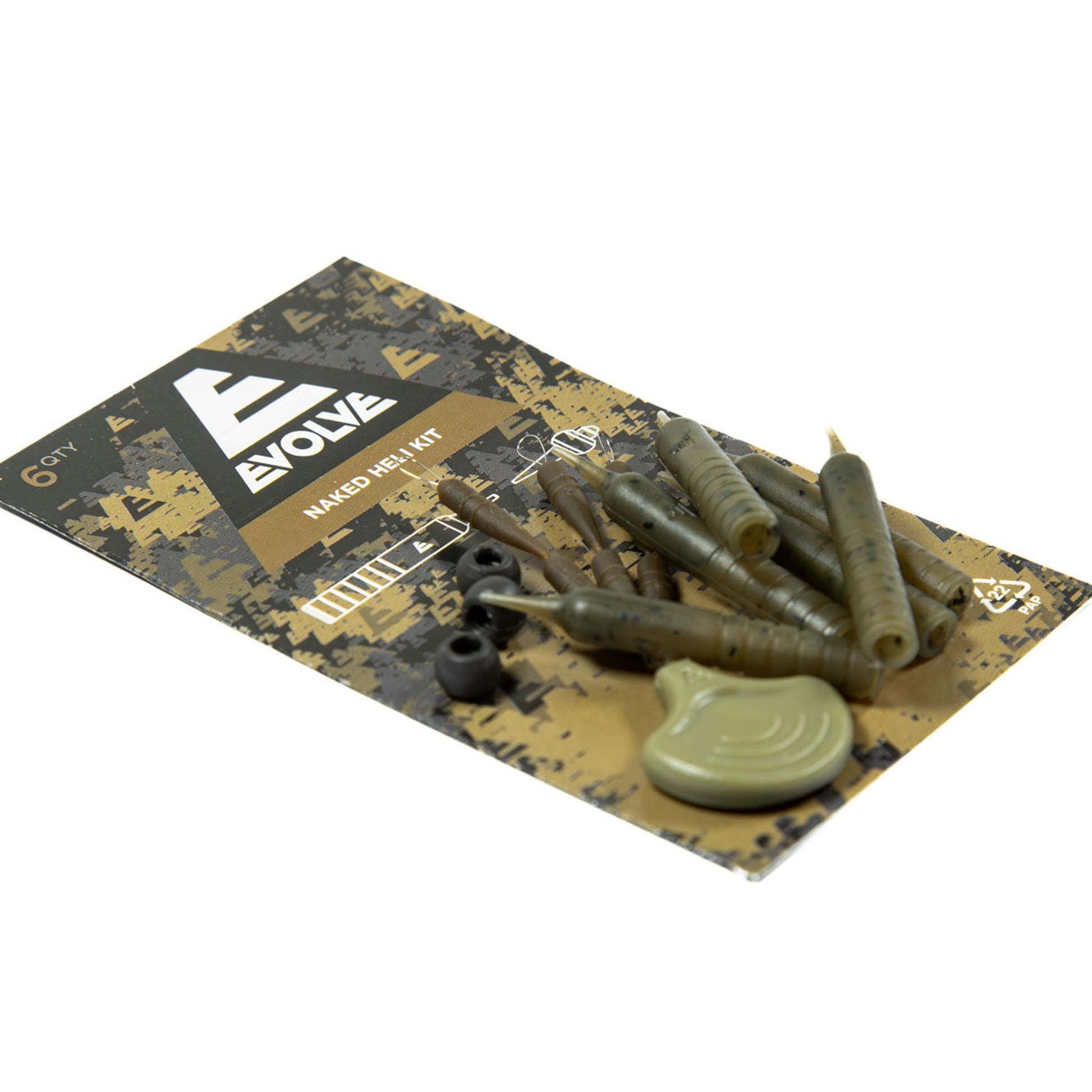 Evolve Naked Heli Kit 6 pack with tungsten beads and tapered sleeves for naked helicopter rig setups