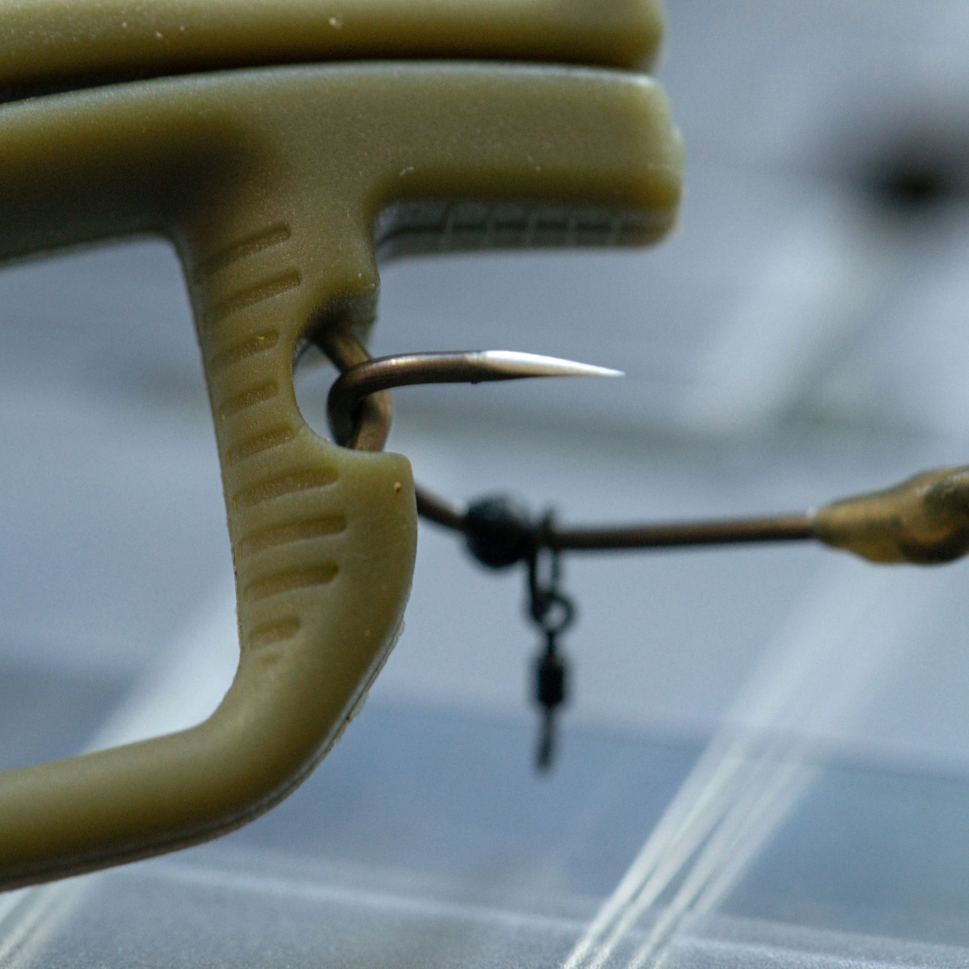 Evolve Rig Scissors in use for carp fishing rig making