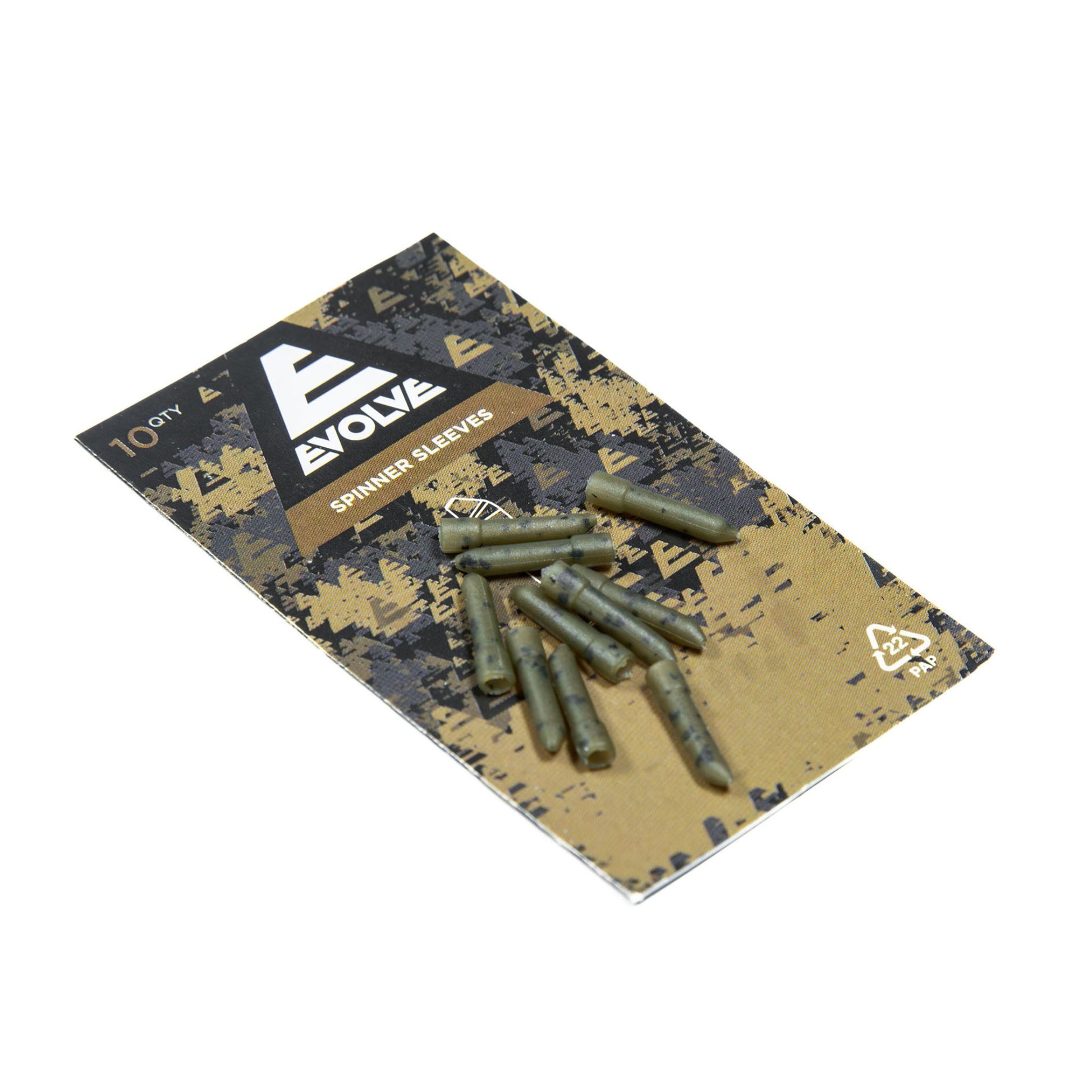 Evolve Spinner Sleeves 10 pack dark camo with external trimming guide for spinner rig setups