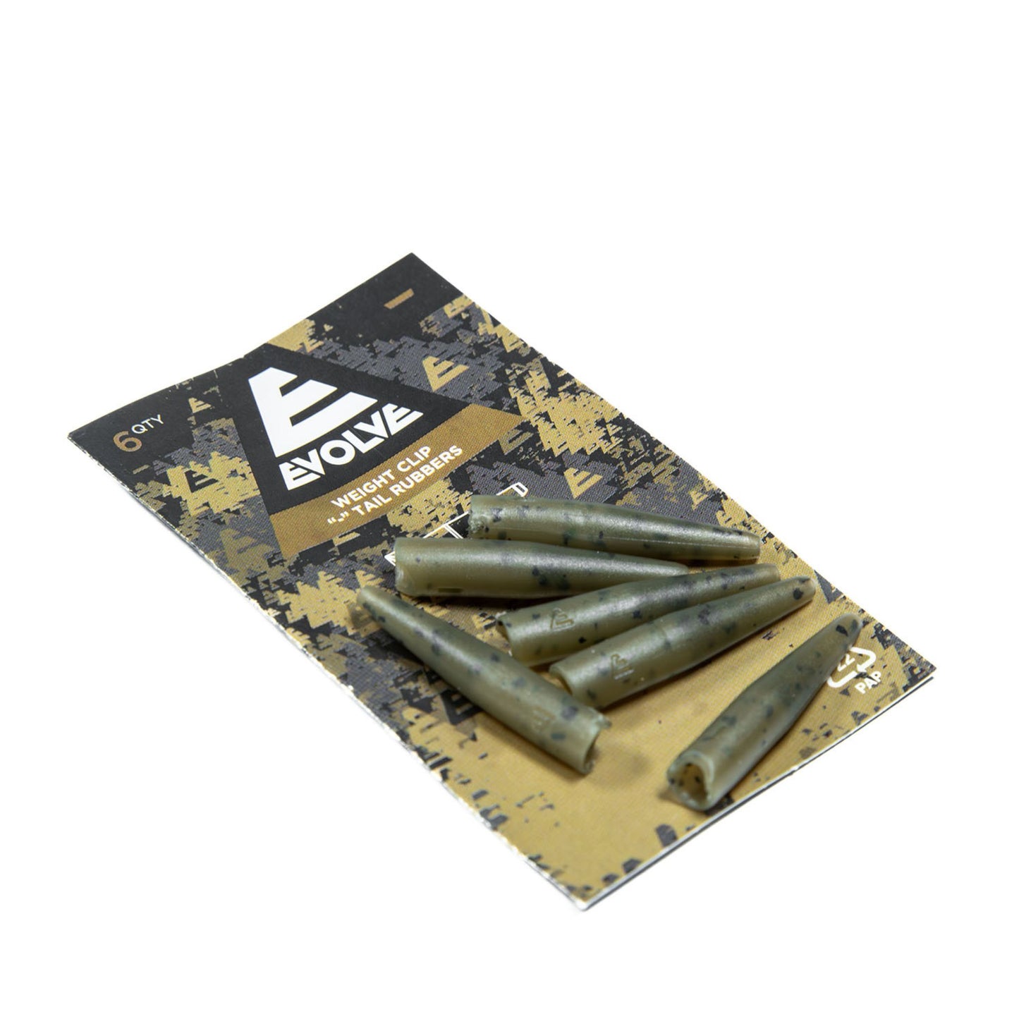 Evolve Weight Clip Tail Rubbers Minus 6 pack for leads up to 85gr in dark camo with adjustable pressure