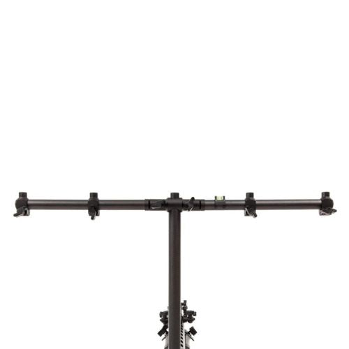 Fencl Rodpod Xtreme 5-rod buzzer bar front view with five rod rest holders and spirit level