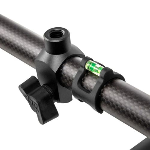 Fencl Rodpod Xtreme integrated spirit level and buzzer bar thread detail on 3K carbon body