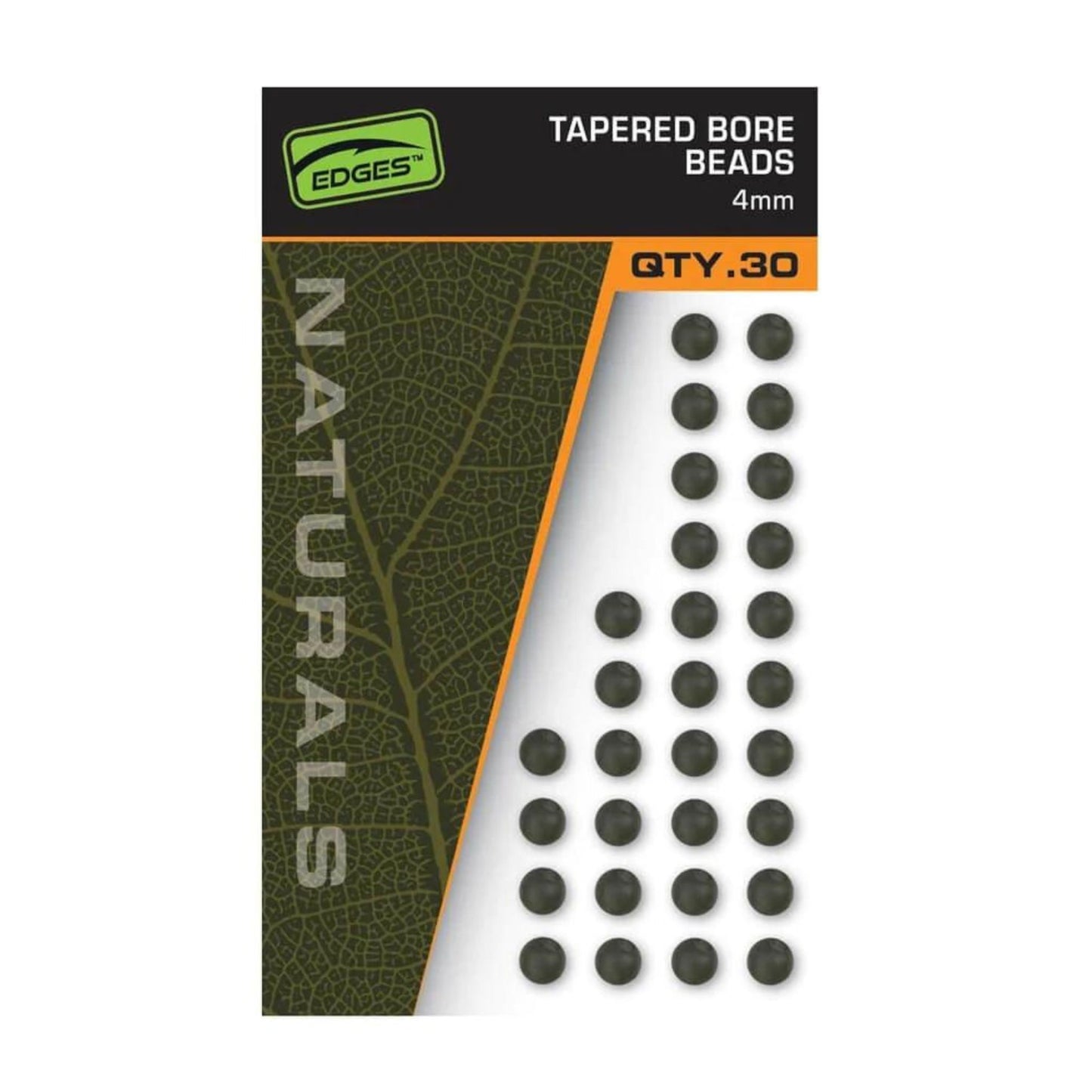 Fox Edges Naturals Tapered Bore Beads 4mm 30 pack dark green finish for chod and helicopter rigs