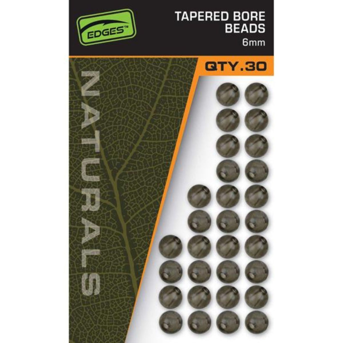 Fox Edges Naturals Tapered Bore Beads 6mm 30 pack dark green finish for chod and helicopter rigs