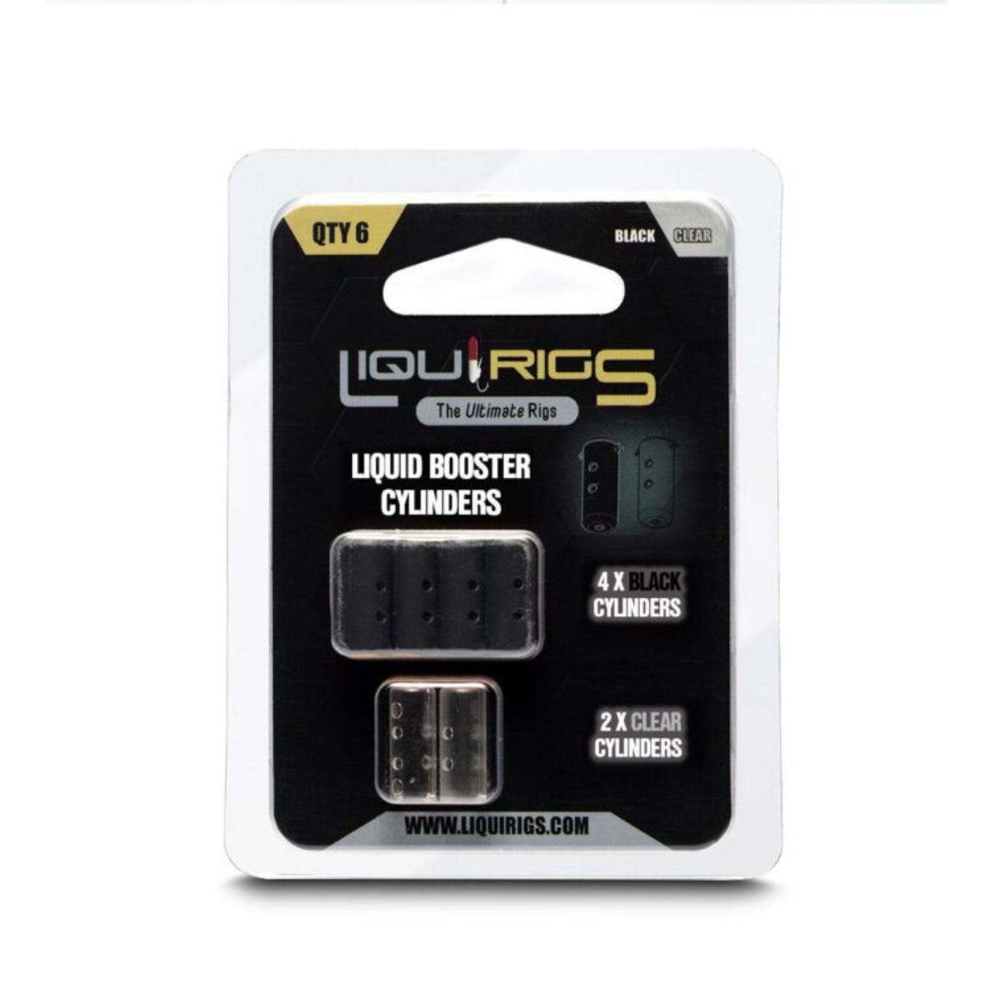 Liquirigs Liquid Booster Cylinders black and clear for adding liquid attraction to hookbaits