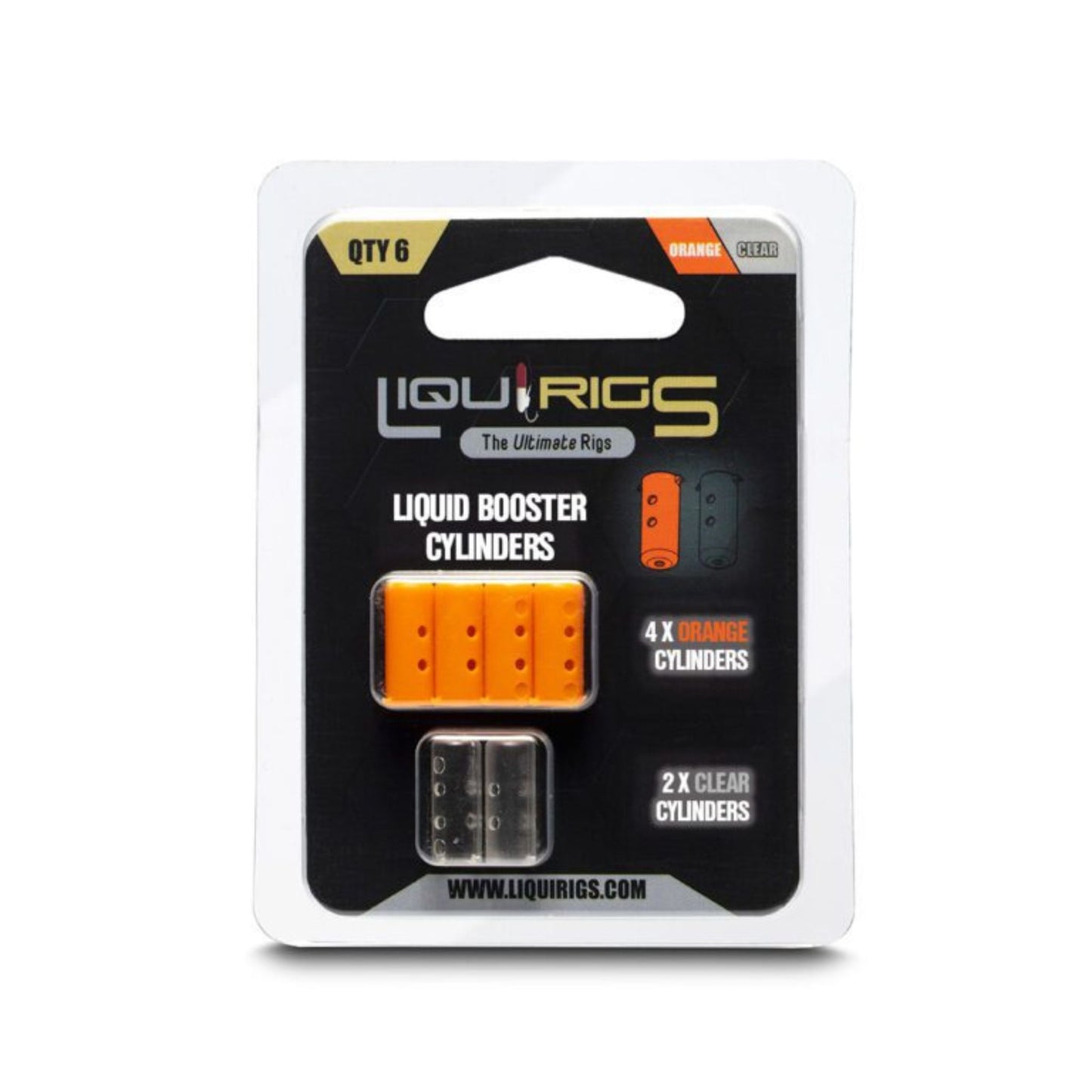 Liquirigs Liquid Booster Cylinders orange and clear for adding liquid attraction to hookbaits
