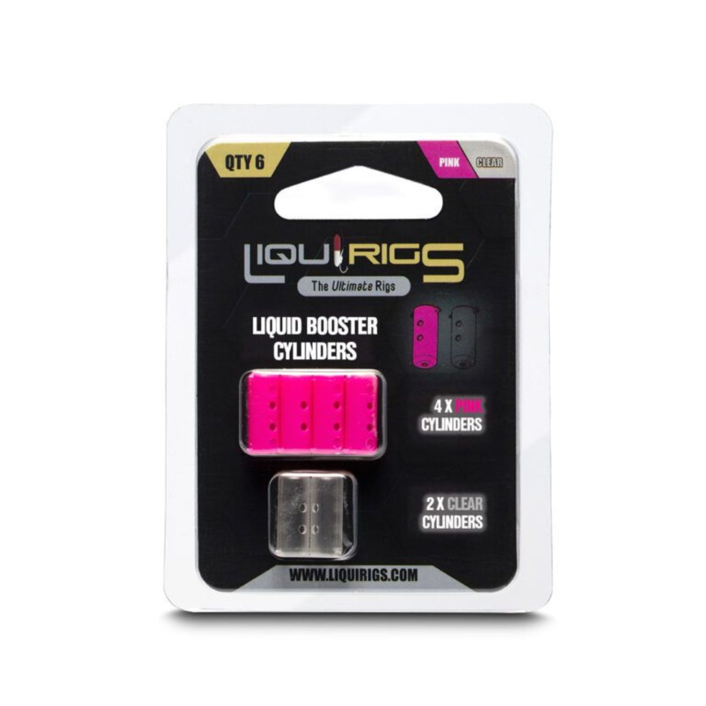 Liquirigs Liquid Booster Cylinders pink and clear for adding liquid attraction to hookbaits