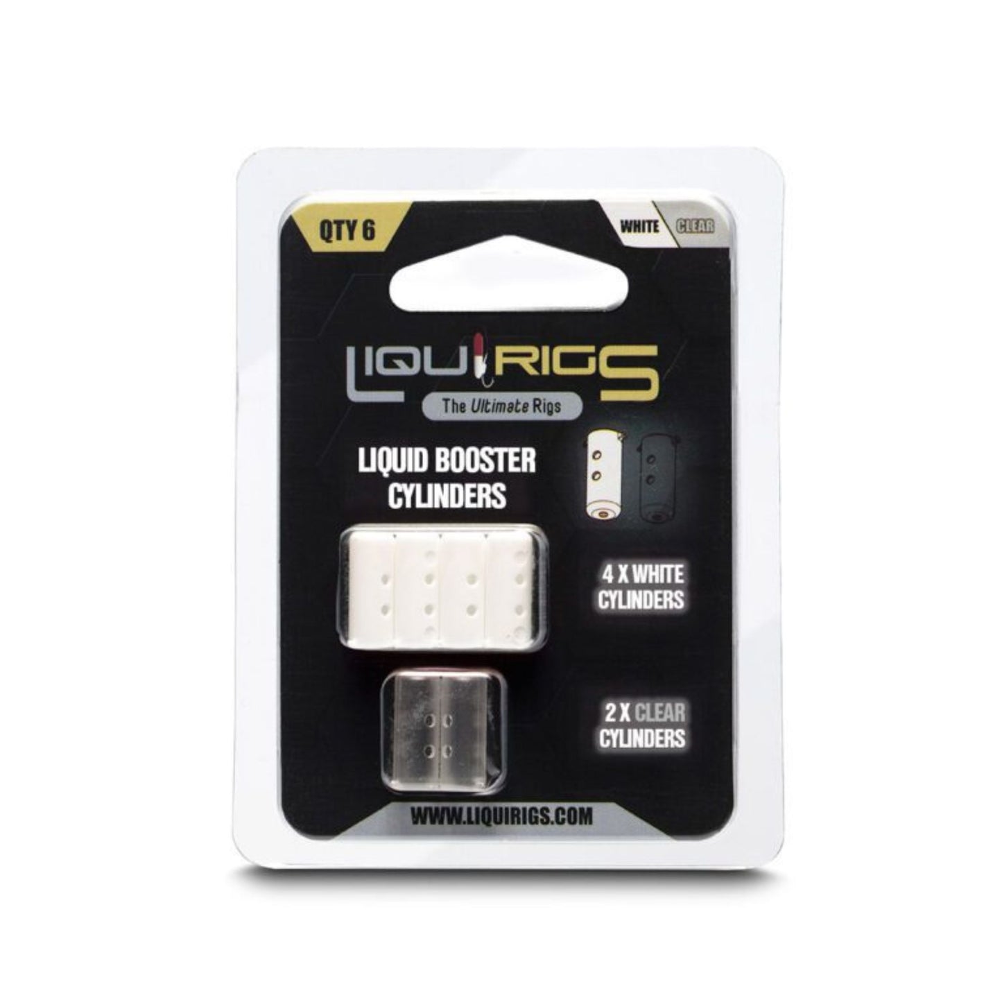 Liquirigs Liquid Booster Cylinders white and clear for adding liquid attraction to hookbaits