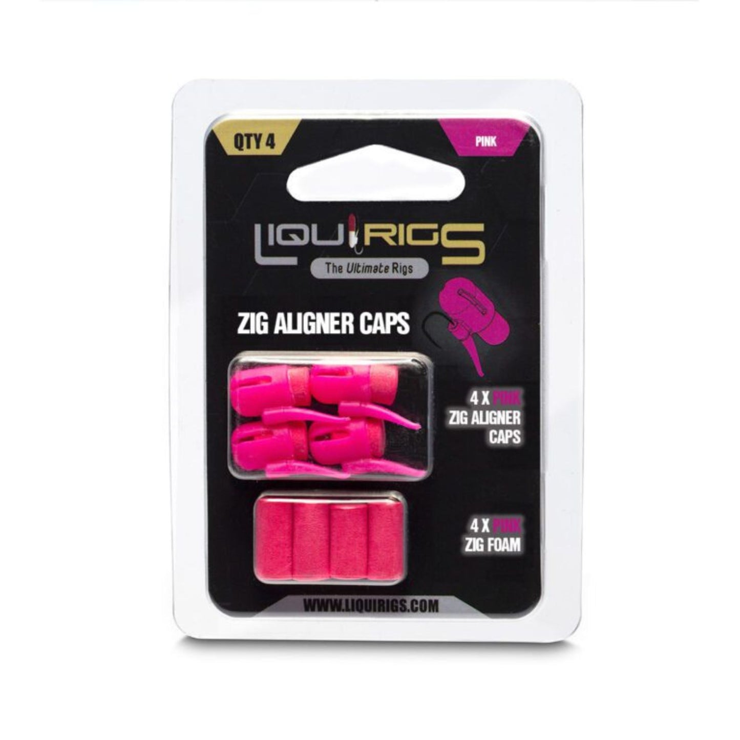 Liquirigs Liquid Zig Aligner Caps pink 4 pack with foam inserts for zig rigs and floater setups