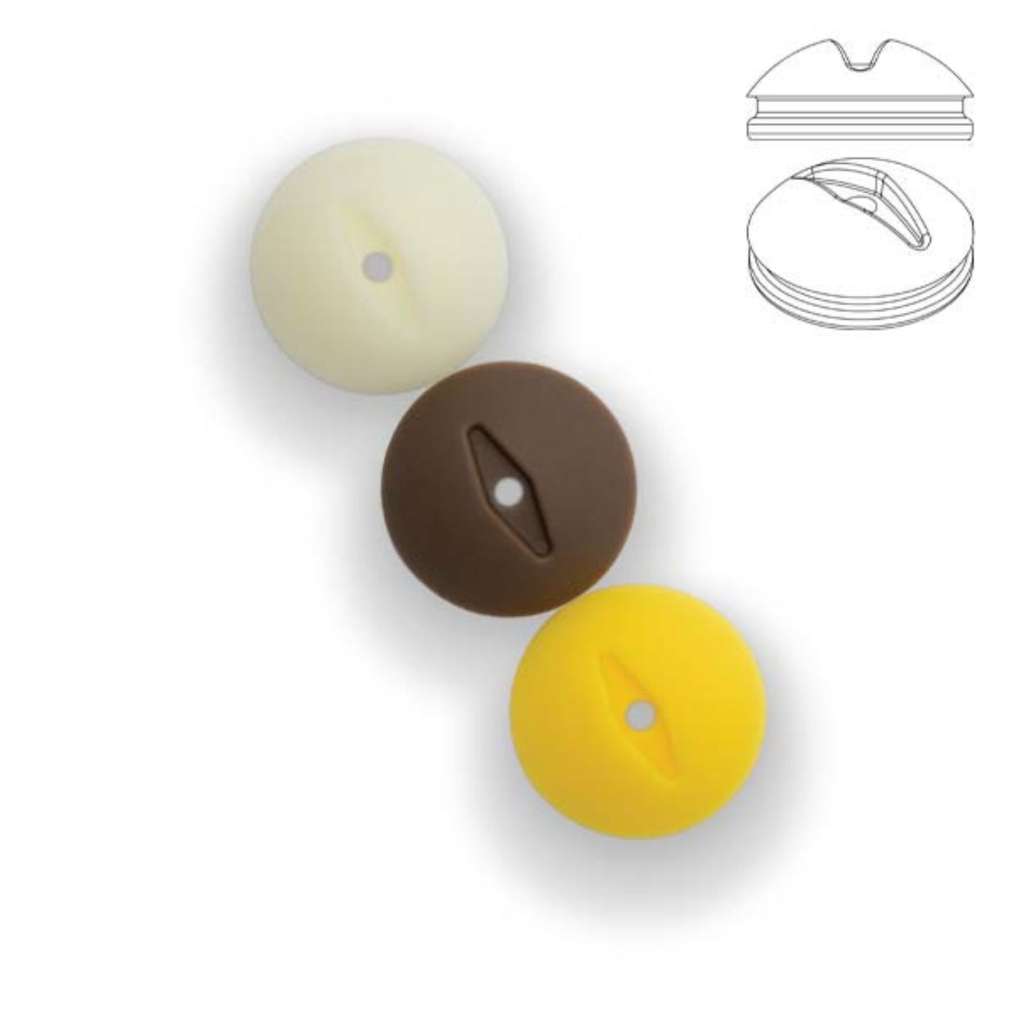 Liquirigs Multi-Bait Toppers in-line 16mm washed out white, boilie brown and sweetcorn yellow