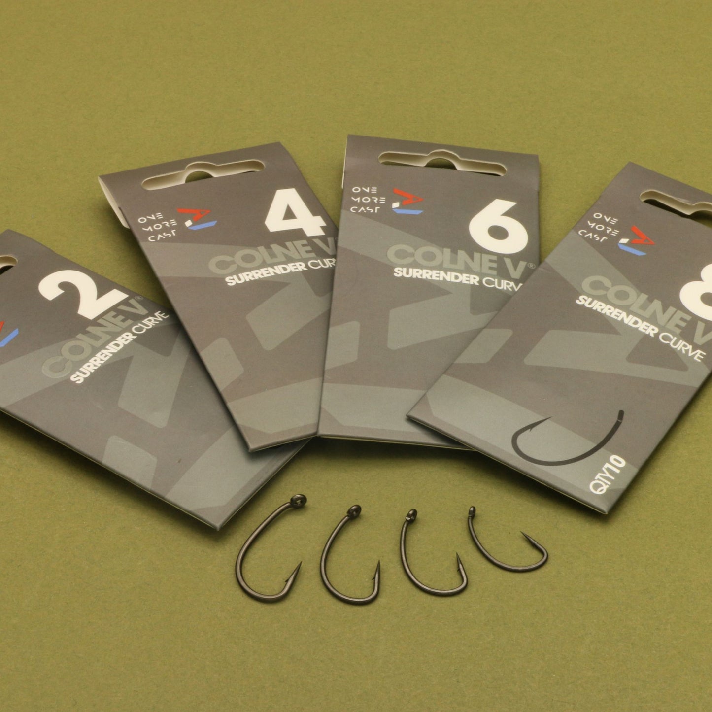 OMC Colne-V Surrender Curve carp fishing hooks with curved shank and in-turned eye, 10 pack