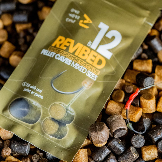OMC Revibed Pellet Caves 12 pack in 3 sizes for fillable hookbait presentations