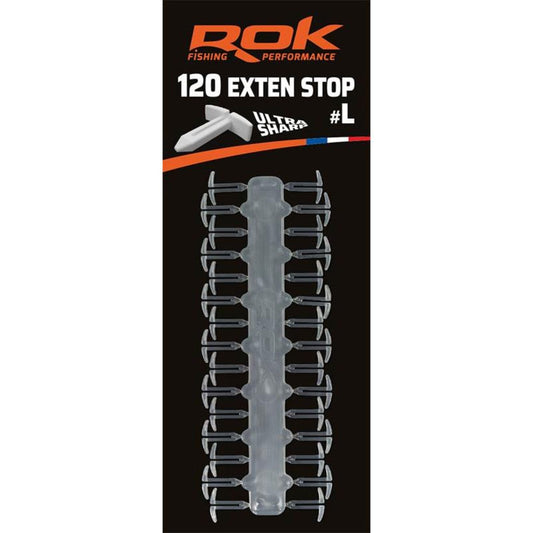 ROK Fishing Exten Bait Stop 120 pack in M and L sizes with wide base and Ultra Sharp technology