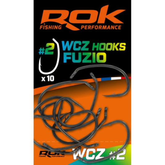 ROK Fuzio carp fishing hooks made from premium Japanese steel with matte low-glare coating, 10 pack