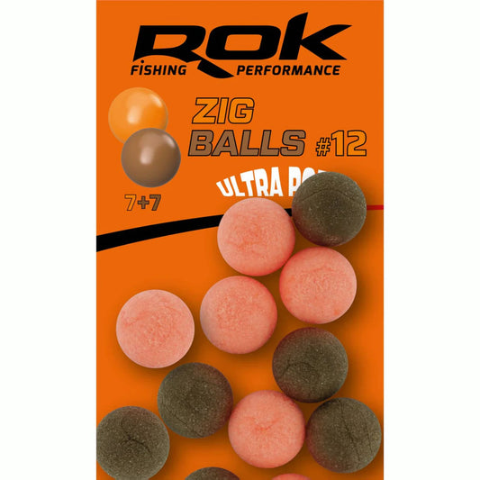 ROK Zig Ball Ultra Pop-Up orange and brown 14 pack for zig rig fishing
